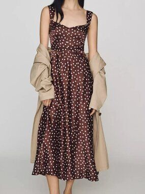 Anthropologie Jocelyn Sleeveless Slip Midi Dress by Maeve, Brown Dot, XS Petite
